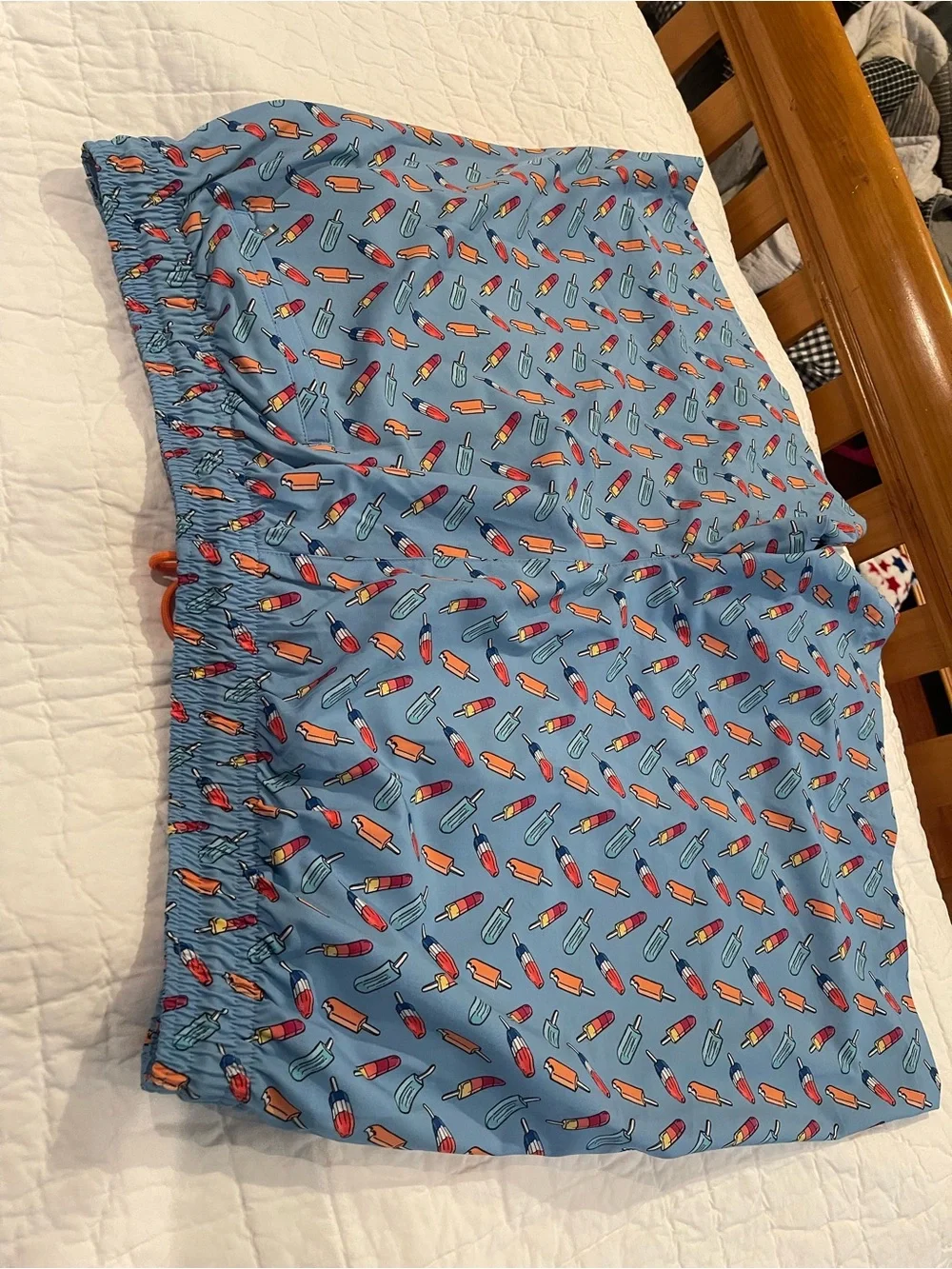 Caribbean Blue Swim Trunks with Orange Drawstring